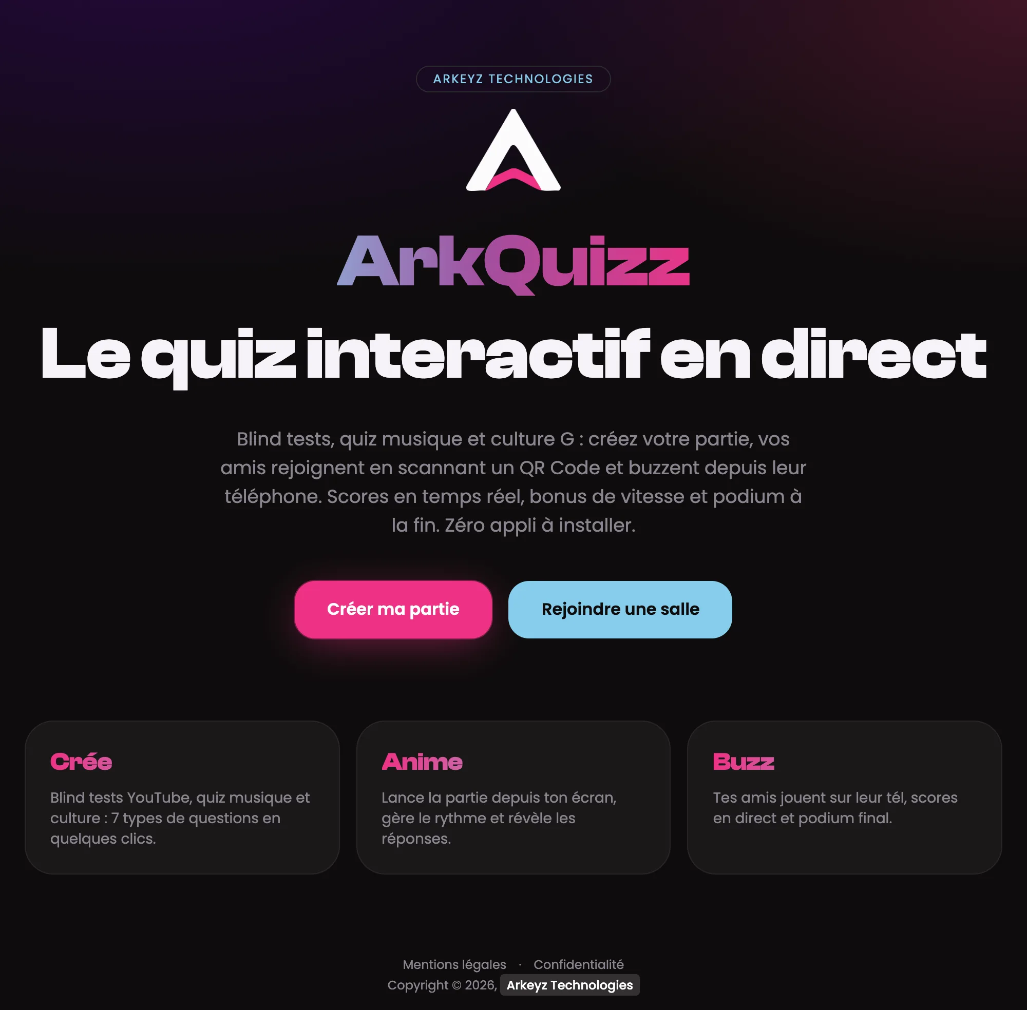 Capture complète de l'application ArkQuizz