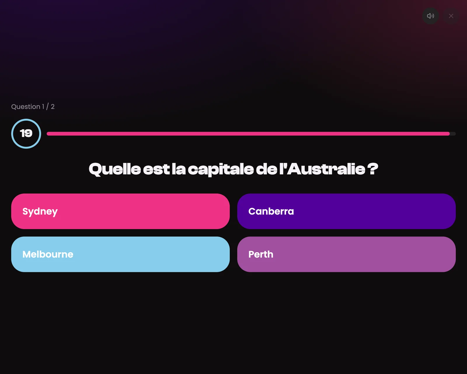 Écran de question ArkQuizz