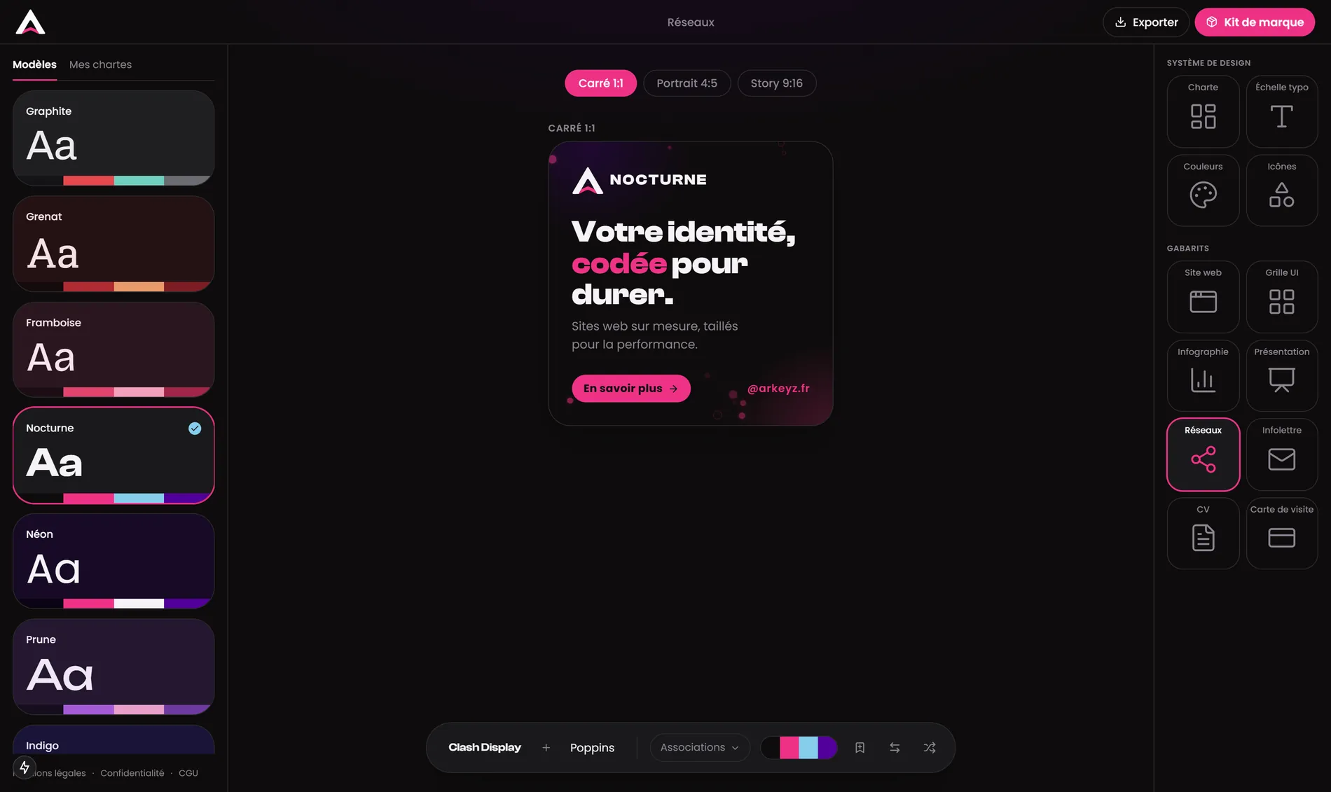 Formats réseaux sociaux générés à partir de la charte